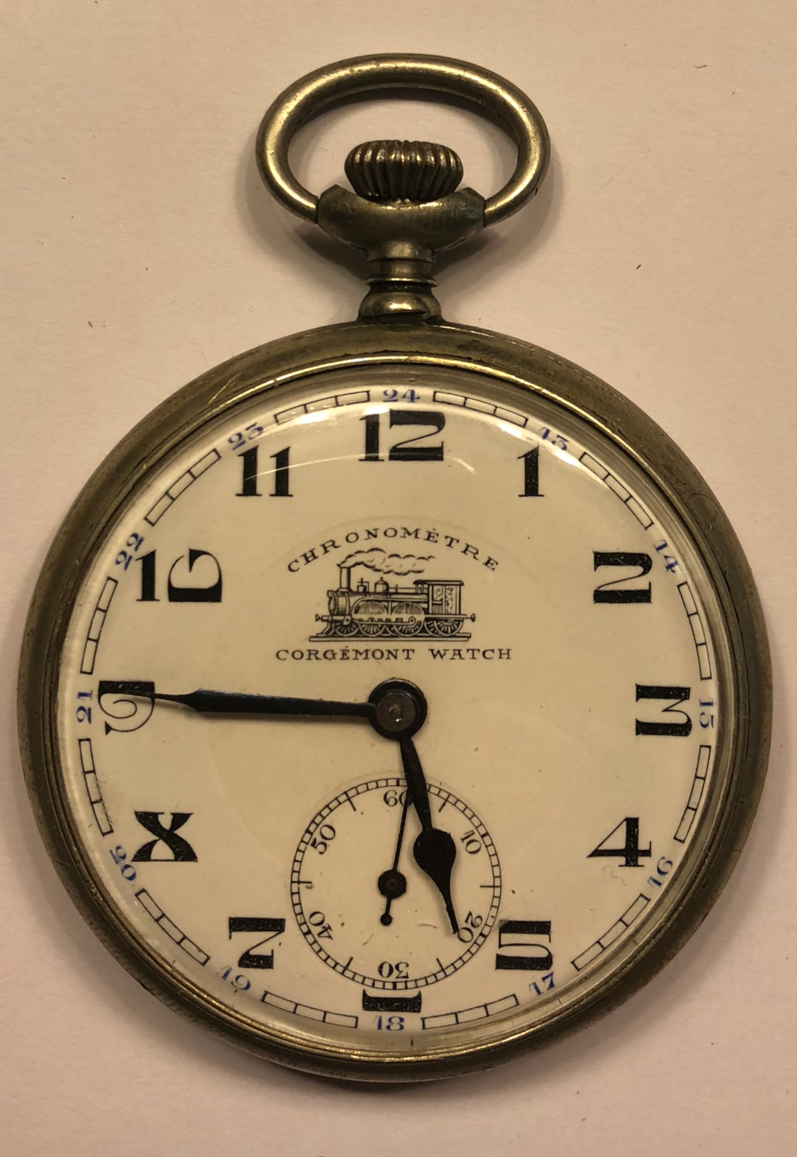 Reloj estilo lepine para ferroviario de la marca CORGÉMONT, Suiza. Cronómetro alta precisión. | Museo Internacional de Alta Relojería de Bolsillo